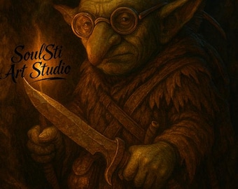 Ritratto del personaggio Goblin Artificer (download digitale) – Illustrazione di arte fantasy per giochi di ruolo D&D