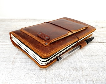 Hand-Stitched Leather Travelers Notebook Cover: A5 Moleskine Fauxdori with Pockets