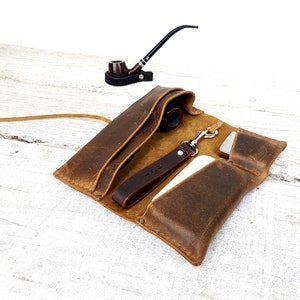 Rotolo per pipa in pelle, custodia per pipa in pelle, custodia per pipa in pelle, borsa per pipa e tabacco in pelle, borsa per pipa, porta pipa, personalizzazione gratuita