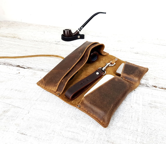 Leather pipe roll, leather pipe pouch, leather pipe case, leather pipe and tobacco bag, pipe bag, pipe holder, free personalisation