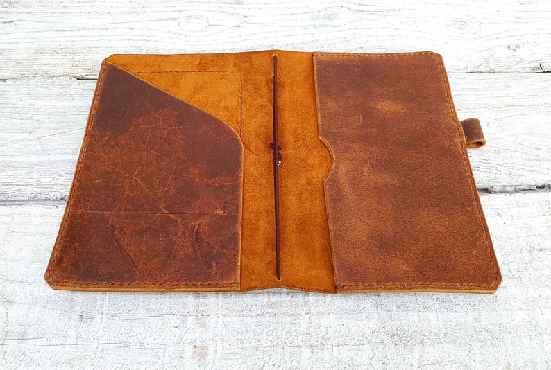 Leather midori cover with pockets, hand stitched travellers notebook, leather fauxdori, moleskine cahier cover, A5 cover, personalisation image 9