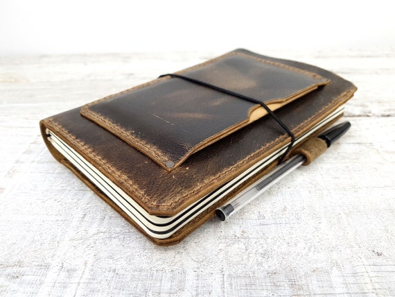 Leather midori cover with pockets, hand -stitched travellers notebook, leather fauxdori, moleskine cahier cover, A5 cover, personalisation