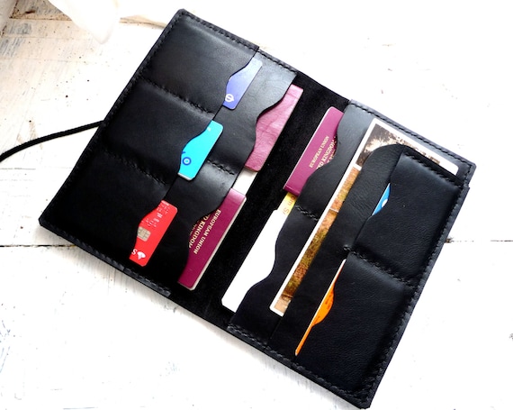 Large black leather passport wallet, family passport wallet, travel wallet, passport case, family passport holder