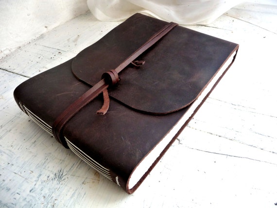 Large leather journal- espresso brown pull up measures 16cm by 21.5cm