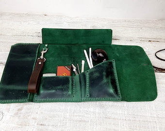 Leather pipe roll, leather pipe pouch, leather pipe case, leather pipe and tobacco bag, pipe bag, pipe holder, free personalisation