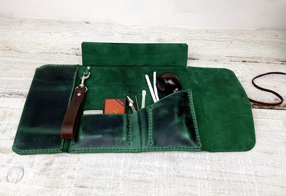 Leather pipe roll, leather pipe pouch, leather pipe case, leather pipe and tobacco bag, pipe bag, pipe holder, free personalisation