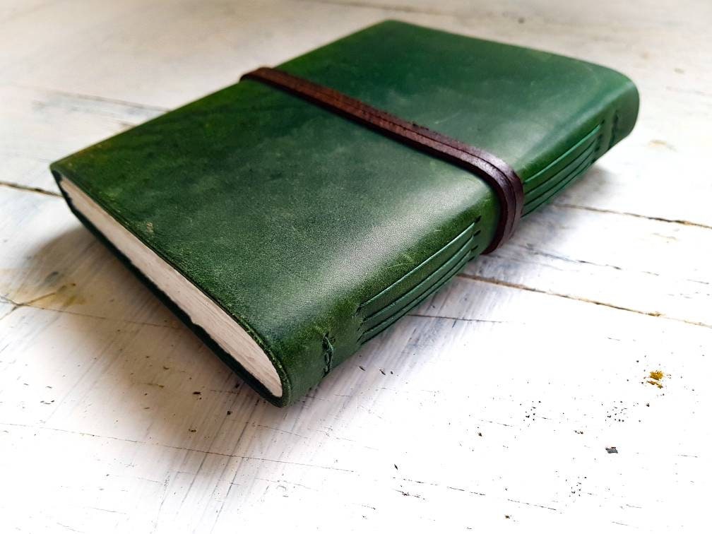 Green Leather watercolor sketchbook, watercolor journal, leather