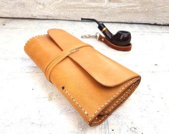 Leather pipe roll, personalised pipe pouch, leather pipe pouch, leather pipe and tobacco bag, undyed leather, pipe holder, personalisation