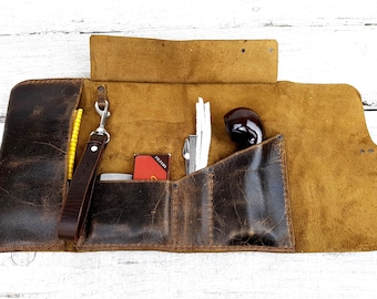 Leather pipe pouch, leather pipe roll, leather pipe case, leather pipe and tobacco bag, pipe bag, pipe holder, free personalisation