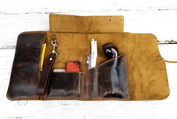 Leather pipe pouch, leather pipe roll, leather pipe case, leather pipe and tobacco bag, pipe bag, pipe holder, free personalisation