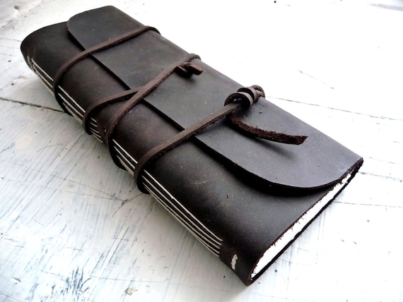 Leather journal. landscape leather journal. Long journal. Landscape sketchbook. Waxed leather