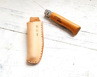 Leather knife sheath. Opinel leather sheath. Vegetable tanned. Un-dyed Leather