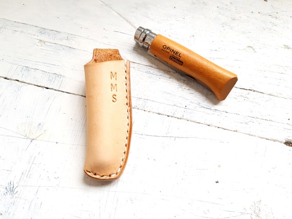 Leather knife sheath. Opinel leather sheath. Vegetable tanned. Un-dyed Leather