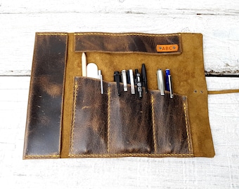Estuche de cuero hecho a mano para lápices: estuche personalizado para pinceles y herramientas de artista