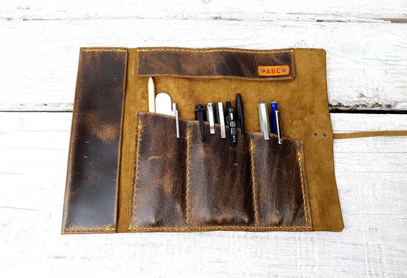 Leather roll, leather pencil roll, artists roll, leather pencil case roll, leather tool roll, personalized, free personalisation