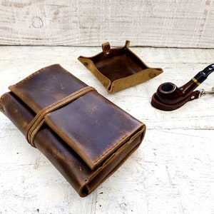 2 pipe leather roll, leather pipe pouch, leather pipe pouch, tobacco pouch, pipe holder, leather tobacco tray, free personalisation image 2