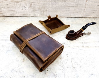 2 pipe leather roll, leather pipe pouch, leather pipe pouch, tobacco pouch, pipe holder, leather tobacco tray, free personalisation