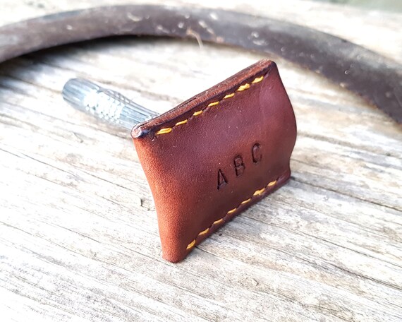 Safety razor sheath, leather razor case, safety razor sheath, shaving and grooming, groomsmen gifts, personal care gift,