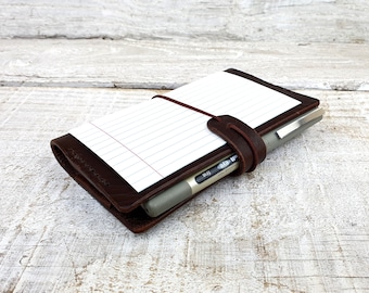 Leather index card holder, Index card wallet, 3x5, A6, free personalisation