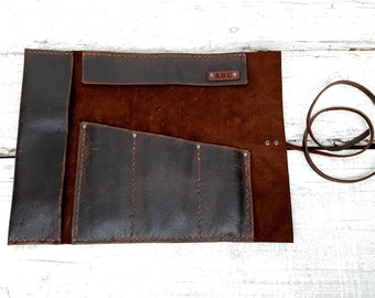 Handmade Leather Tool Roll: Personalized Artist Brush, Pencil Case