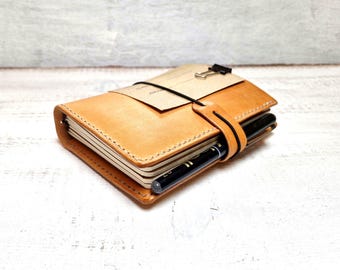 Handmade Leather A6 Traveler's Notebook Cover Un-dyed vegetable tanned leather