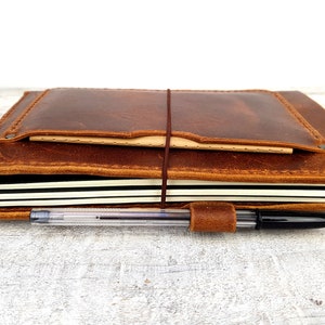 Leather midori cover with pockets, hand stitched travellers notebook, leather fauxdori, moleskine cahier cover, A5 cover, personalisation image 7