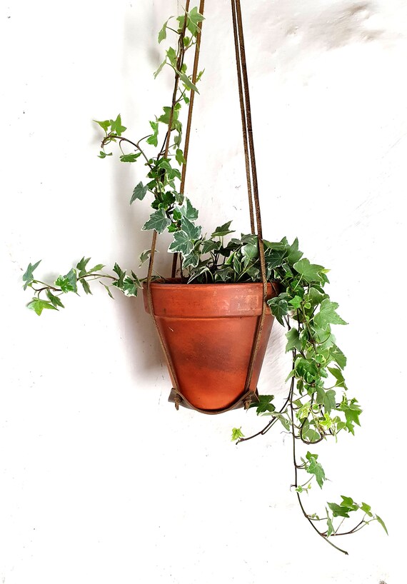 Leather plant hanger, indoor plant hanger