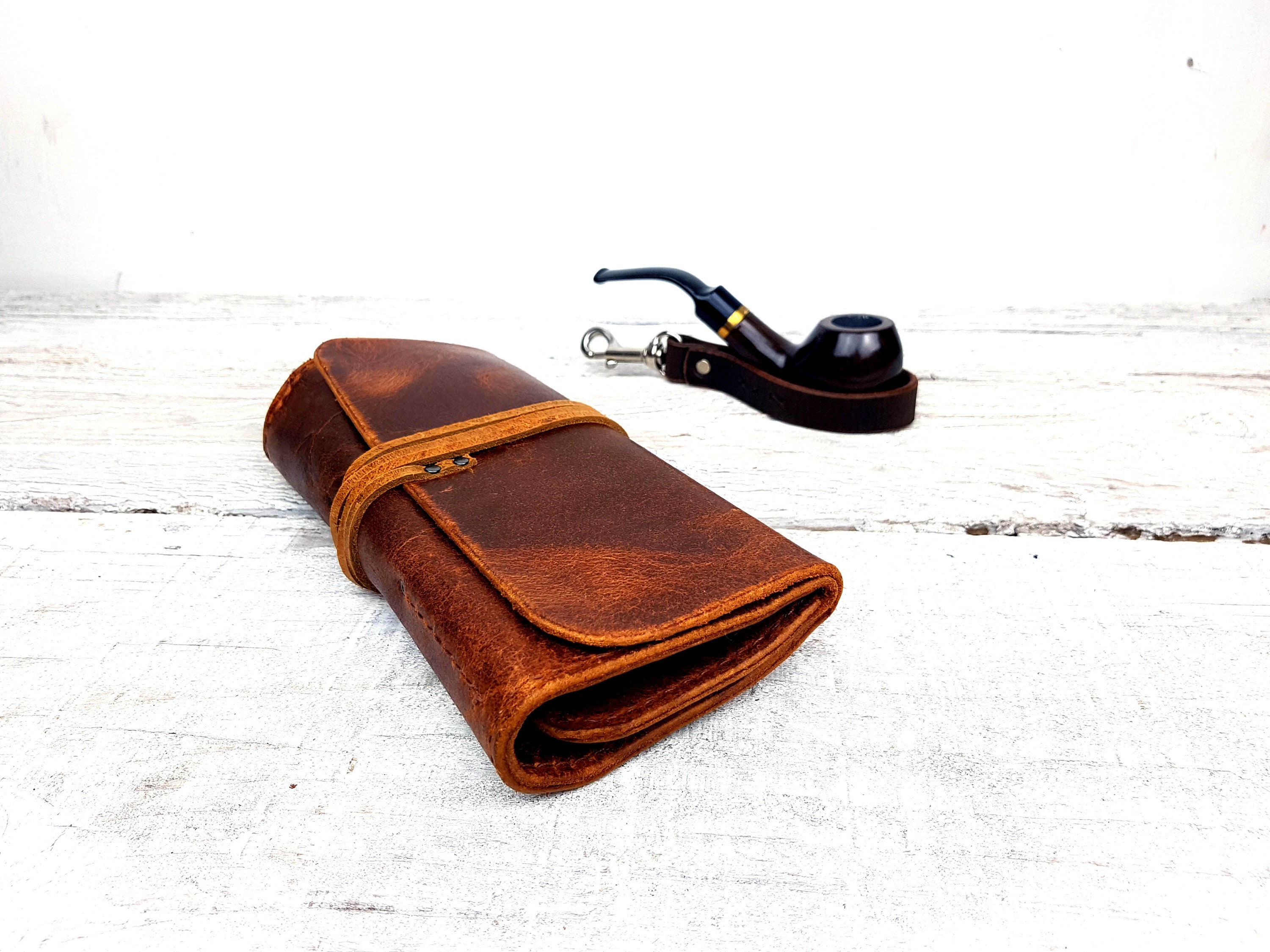 Personalized Leather Pipe Pouch/Pipe Roll - Brown - Galen Leather