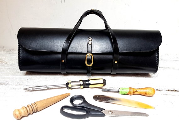 Handmade leather tool bag, Tan leather tool case, Leather bag, Leather tool kit bag, Tool organizer, Motorcycle tool bag, Artist bag