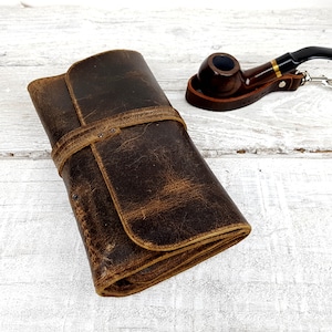 Leather pipe roll, personalised pipe pouch, leather pipe case, leather pipe and tobacco bag, pipe bag, pipe holder, free personalisation