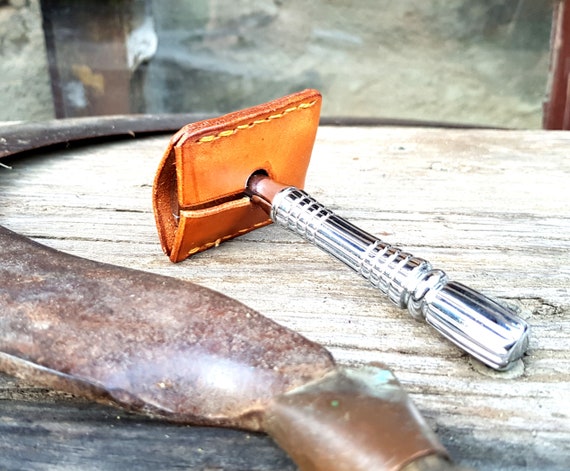 Safety razor sheath, leather razor case, safety razor sheath, shaving and grooming, groomsmen gifts, personal care gift,