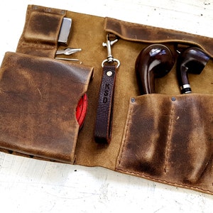 2 pipe leather roll, leather pipe pouch, leather pipe pouch, tobacco pouch, pipe holder, leather tobacco tray, free personalisation image 6