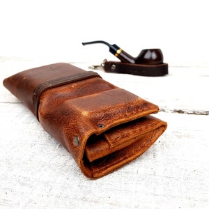 Rotolo per pipa in pelle marrone, include porta pipa in pelle, include scatola per tabacco, custodia per pipa in pelle, borsa per pipa in pelle, personalizzazione gratuita