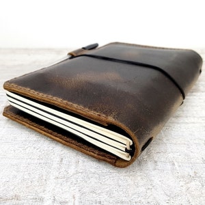 Leather midori cover with pockets, hand stitched travellers notebook, leather fauxdori, moleskine cahier cover, A5 cover, personalisation image 5