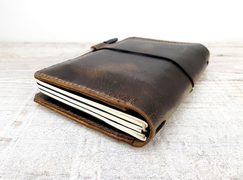 Leather midori cover with pockets, hand stitched travellers notebook, leather fauxdori, moleskine cahier cover, A5 cover, personalisation image 5