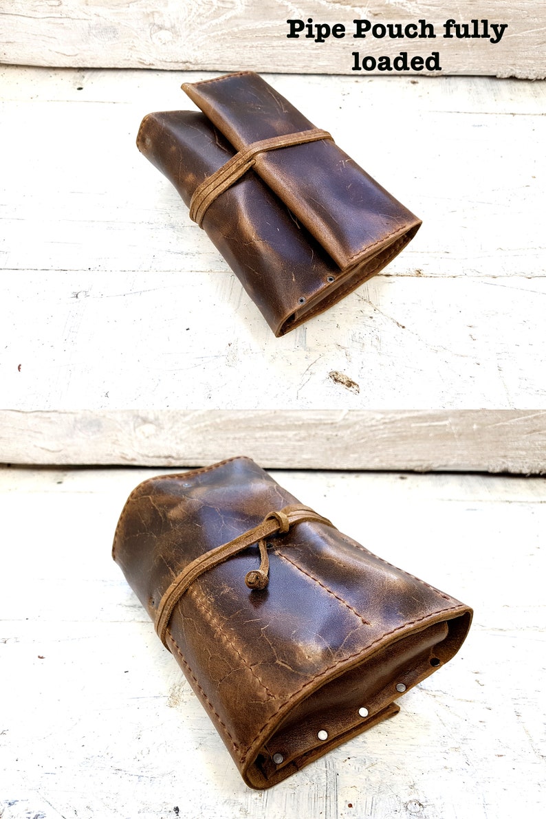 2 pipe leather roll, leather pipe pouch, leather pipe pouch, tobacco pouch, pipe holder, leather tobacco tray, free personalisation image 7