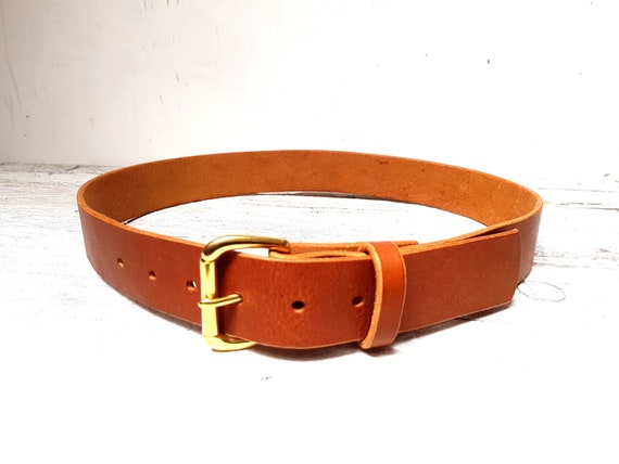 Handmade leather belt, Vegetable tanned leather belt, Tan leather belt, brass buckle