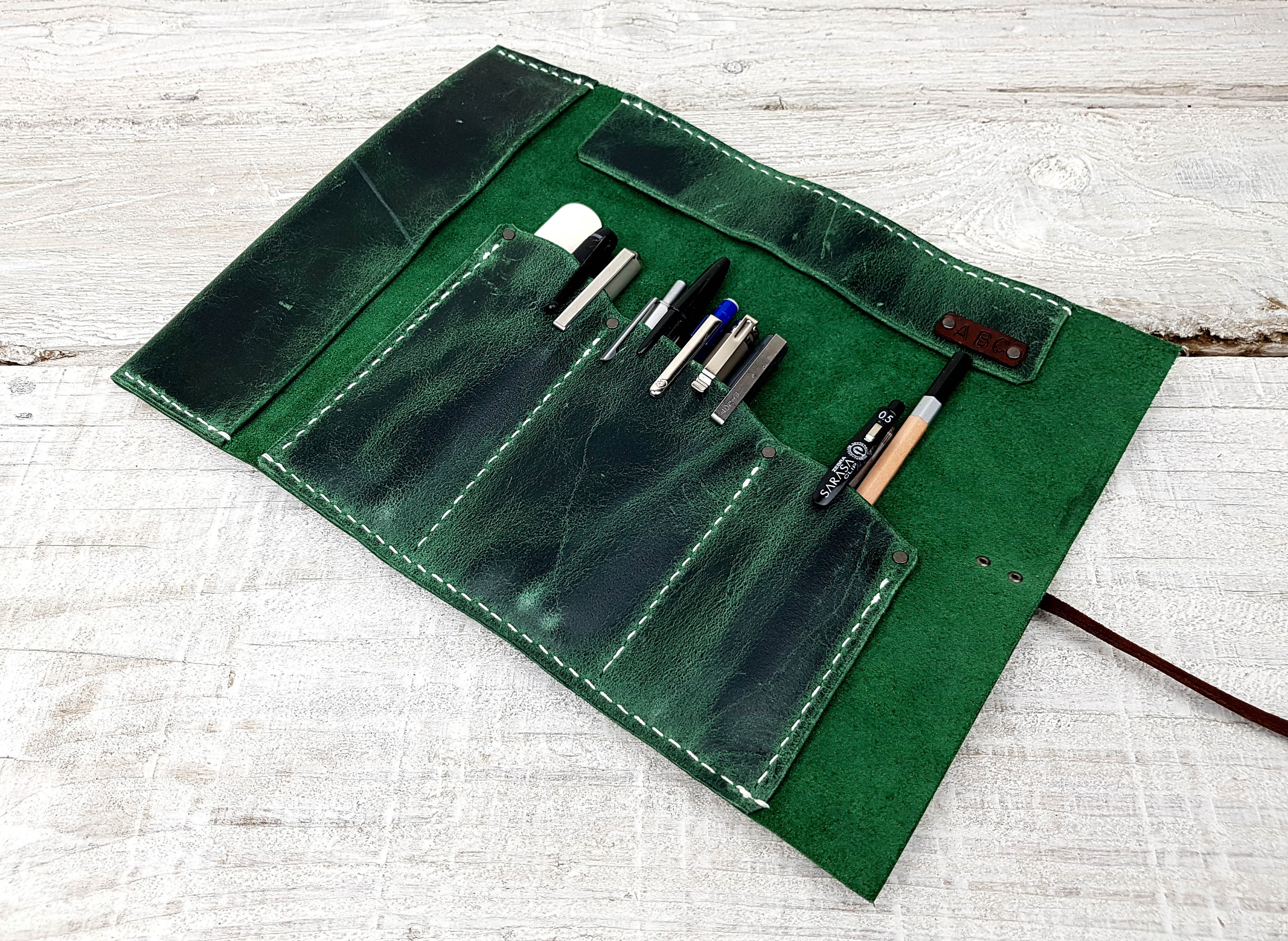 Distressed Leather Pencil Roll Case / Leather Artist Tool Roll