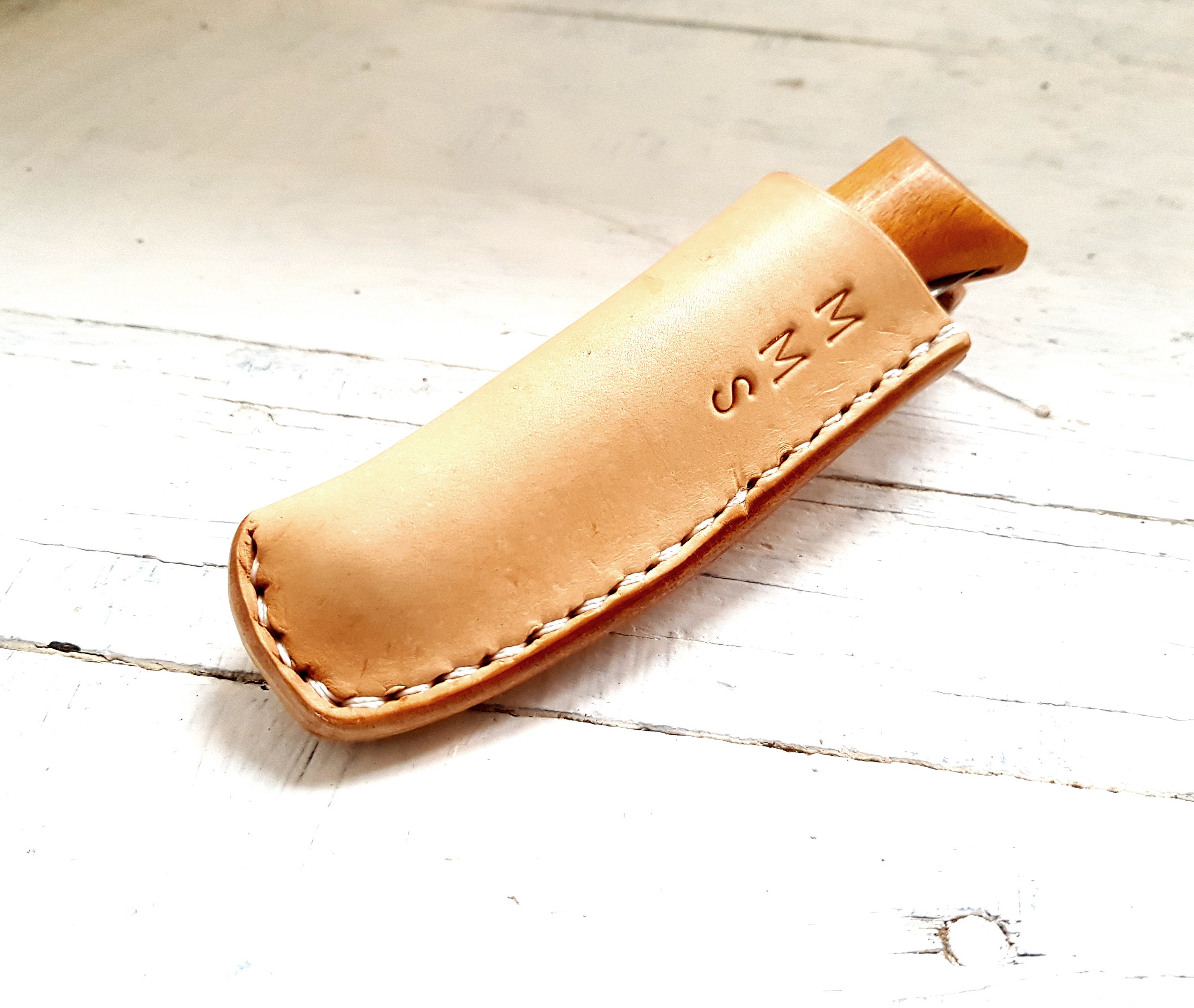 Leather knife sheath. Opinel leather sheath. Vegetable tanned. Un-dyed  Leather