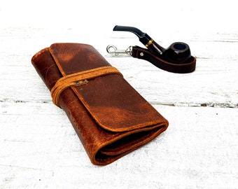 Leather pipe pouch, leather pipe roll, leather pipe case, leather pipe and tobacco bag, pipe bag, pipe holder, free personalisation