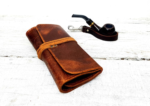 Leather pipe pouch, leather pipe roll, leather pipe case, leather pipe and tobacco bag, pipe bag, pipe holder, free personalisation