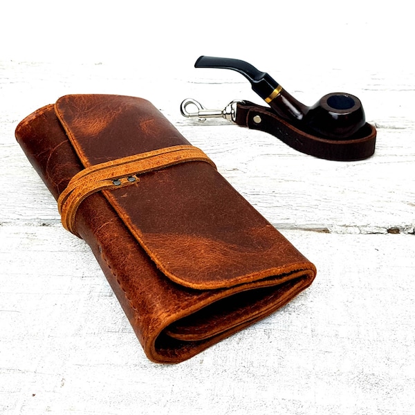 Leather pipe pouch, leather pipe roll, leather pipe case, leather pipe and tobacco bag, pipe bag, pipe holder, free personalisation