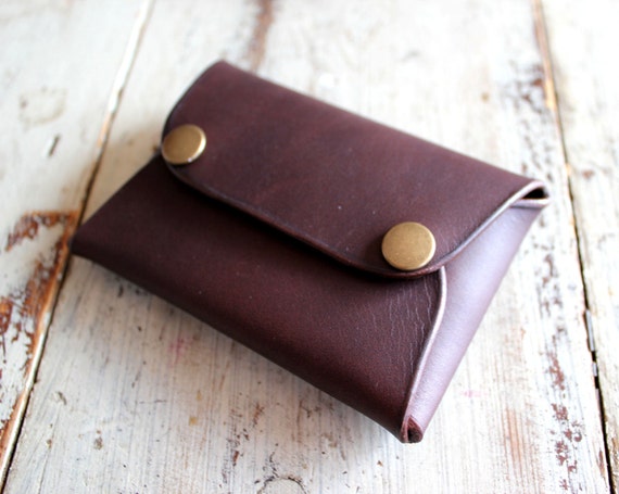 Envelope card wallet, leather card wallet, leather wallet with snap fasteners, free personalization