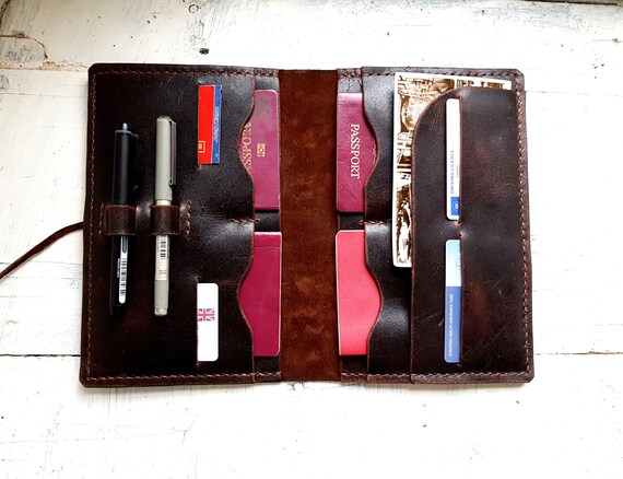 Large leather passport wallet, family passport wallet, travel wallet, passport case, family passport holder