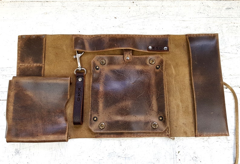 2 pipe leather roll, leather pipe pouch, leather pipe pouch, tobacco pouch, pipe holder, leather tobacco tray, free personalisation image 4