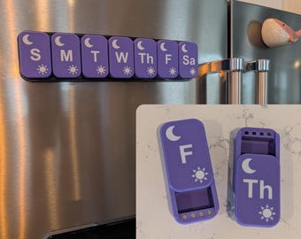Small AM/PM Weekly Pill Organizer: Magnetic Fridge Tray, Daily Containers