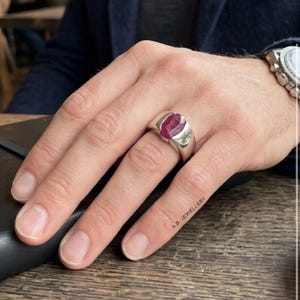 Raw Ruby Statement Ring for Men, Gemstone Signet Ring, Chunky Sterling Silver Band, Artisan Men's Crystal Ring, Father's Day Gift