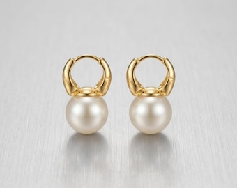 Pendientes de perlas chapados en oro, regalo para ella