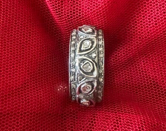 Anillo vintage de plata de ley 925 hecho a mano con diamantes polki y diseño de eternidad. Regalo unisex.