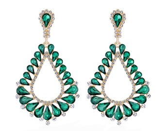 Pendientes de araña con forma de lágrima de cristal, joyería nupcial en tono dorado